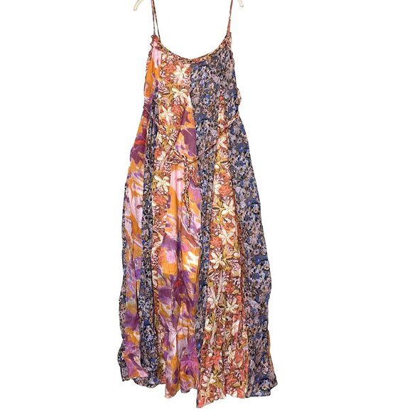 Free People Moondive Maxi Dress XL NWT Orange Patchwork Sleeveless Open Back - Picture 3 of 14